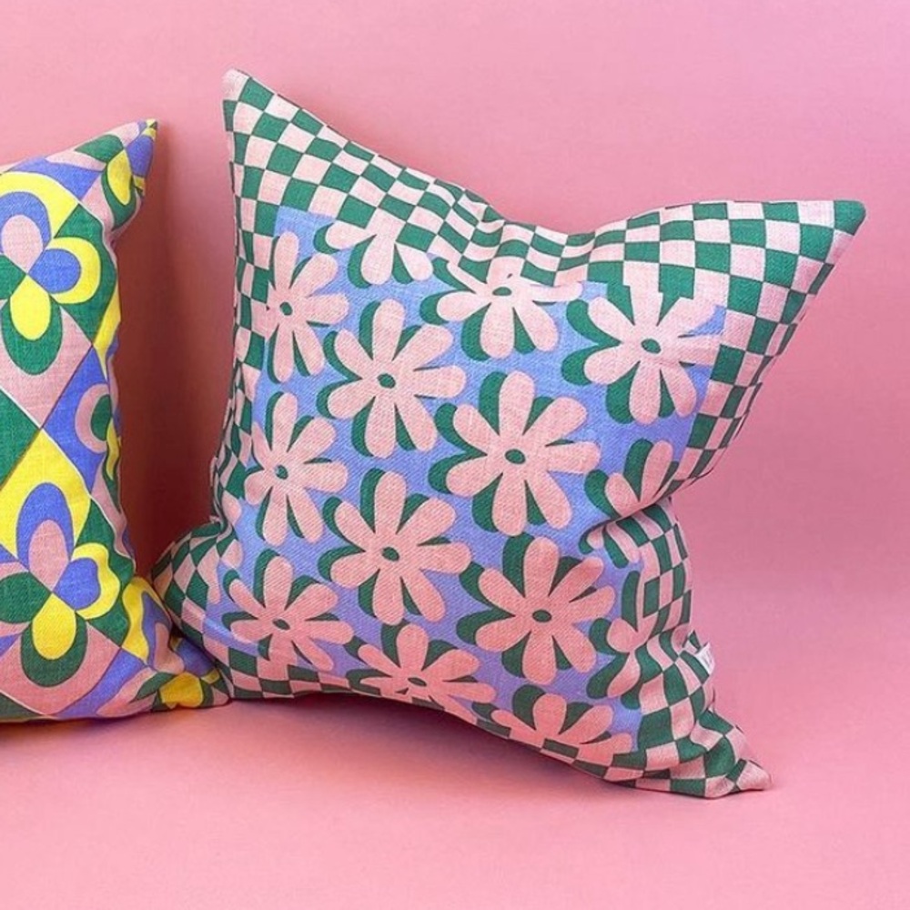 KJP Pink & Green Linen Pillow Case